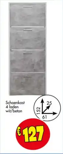 Budget Meubelen Schoenkast 4 laden wit / beton aanbieding