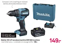 Karwei Makita 18V LXT accuboormachine DDF490 brushless aanbieding