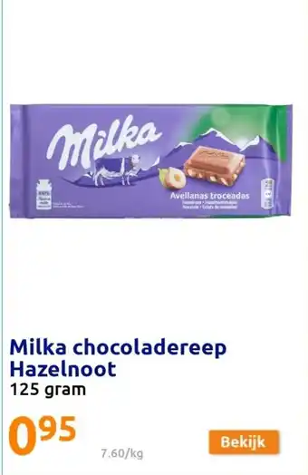 Action Milka chocoladereep Hazelnoot 125gram aanbieding
