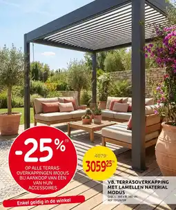 Brico Terrasoverkapping met Lamellen Naterial Modus aanbieding