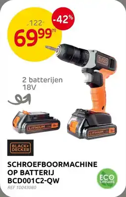 Brico Black + Decker Schroefboormachine op Batterij BCD001C2-QW aanbieding