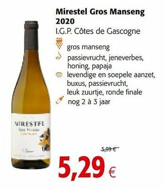 Mirestel gros manseng 2020 i.g.p. côtes de gascogne