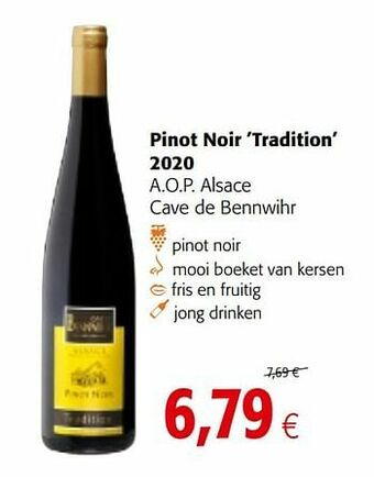Colruyt Pinot noir tradition 2020 a.o.p. alsace cave de bennwihr aanbieding