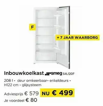 Inbouwkoelkast smeg s4l120f