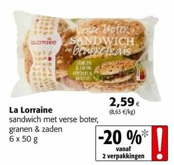 Colruyt La lorraine sandwich met verse boter, granen + zaden aanbieding