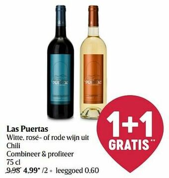 Delhaize Las puertas witte rosé- of rode wijn uit chili aanbieding