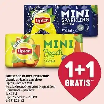 Delhaize Bruisende of niet-bruisende drank op basis van thee lipton - ice tea mini perzik aanbieding