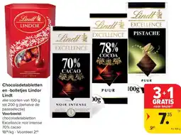 Carrefour Lindt Chocoladetabletten en -bolletjes Lindor aanbieding