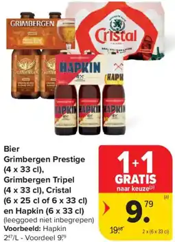 Carrefour Bier Grimbergen Prestige,, Grimbergen Tripel, Cristal en Hapkin aanbieding