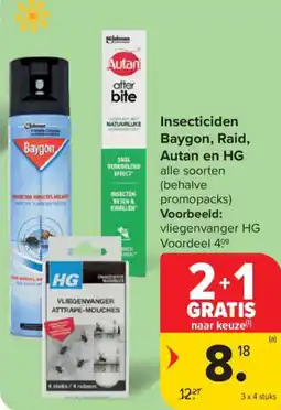 Carrefour Insecticiden Baygon, Raid, Autan en HG aanbieding