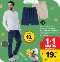 Carrefour Broek of short met elastische tailleband en 2 zijzakken voor heren aanbieding