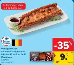 Carrefour Voorgebakken varkensribbetjes met laksaus Premium Grill Carrefour aanbieding
