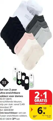 Carrefour Set van 2 paar ultra-onzichtbare sokken voor dames aanbieding