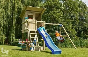 Dreamland Blue Rabbit schommel Beach Hut met blauwe glijbaan aanbieding