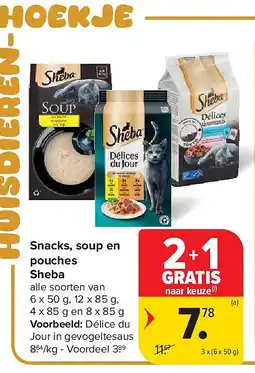 Carrefour Snacks, soup en pouches Sheba aanbieding