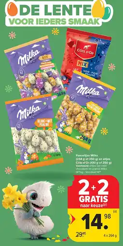 Carrefour Paaseitjes Milka (264 g of 350 g) en eitjes Côte d’Or (100 g of 350 g) aanbieding