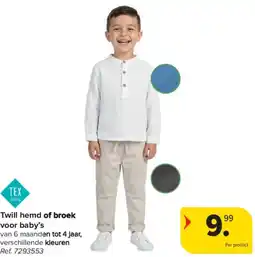 Carrefour Twill hemd of broek voor baby's aanbieding
