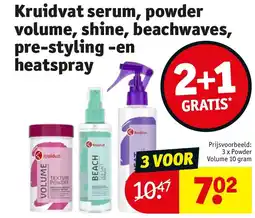 Kruidvat Kruidvat serum, powder volume, shine, beachwaves, pre styling en heatspray aanbieding