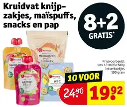 Kruidvat Kruidvat knijpzakjes, maïspuffs, snacks en pap aanbieding