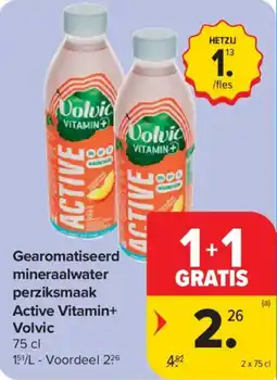 Carrefour Market Gearomatiseerd Mineraalwater Perziksmaak Active Vitamin+ Volvic aanbieding