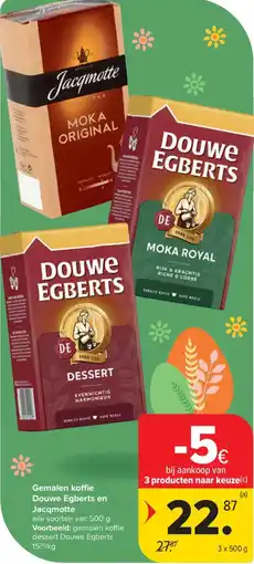 Carrefour Market Gemalen koffie Douwe Egberts en Jacqmotte aanbieding