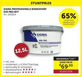 Zelfbouwmarkt SIGMA PROFESSIONELE BINNENVERF DIN PRO WIT aanbieding