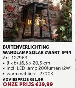 Zelfbouwmarkt BUITENVERLICHTING WANDLAMP SOLAR ZWART IP44 aanbieding