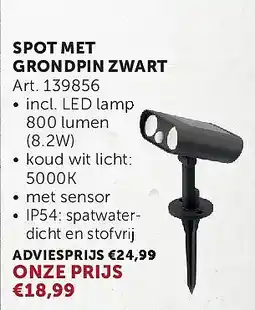Zelfbouwmarkt SPOT MET GRONDPIN ZWART aanbieding