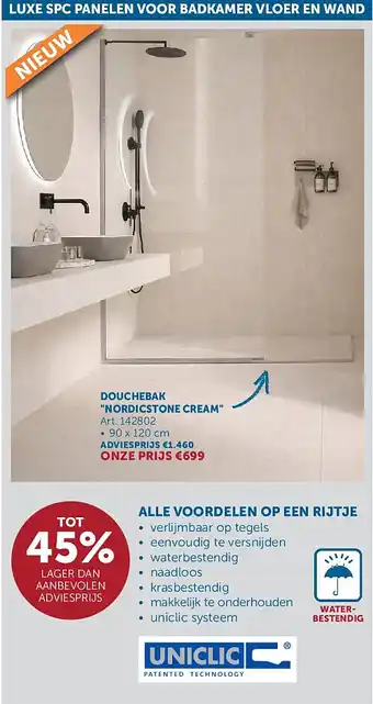 Zelfbouwmarkt DOUCHEBAK NORDICSTONE CREAM aanbieding
