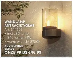 Zelfbouwmarkt WANDLAMP ANTRACIET/GLAS aanbieding