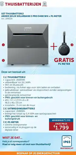 Zelfbouwmarkt SET THUISBATTERIJ ANKER SOLIX SOLARBANK 3 PRO 5400 WH + P1 METER aanbieding