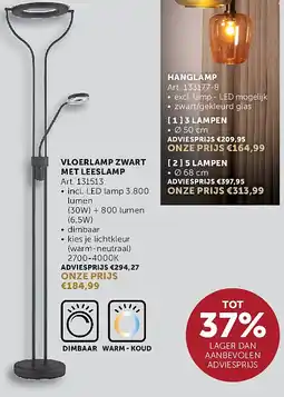 Zelfbouwmarkt VLOERLAMP ZWART MET LEESLAMP aanbieding