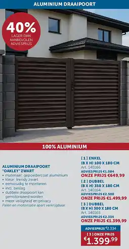 Zelfbouwmarkt ALUMINIUM DRAAIPOORT OAKLEY ZWART aanbieding