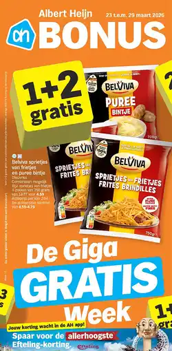 Albert Heijn Belviva sprietjes van frietjes en puree bintje aanbieding