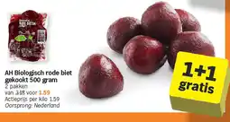 Albert Heijn AH Biologisch rode biet gekookt 500 gram aanbieding