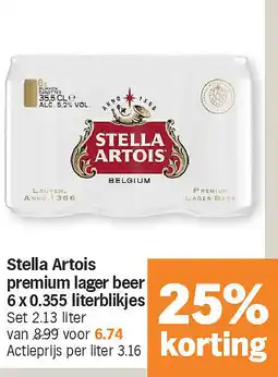 Albert Heijn Stella Artois premium lager beer 6 x 0.355 literblikjes aanbieding