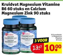Kruidvat Kruidvat Magnesium Vitamine B6 60 stuks en Calcium Magnesium Zink 90 stuks aanbieding