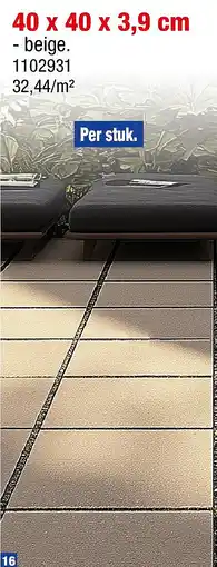Hubo Terrastegel 40x40x3,9 cm ongecoat beige aanbieding