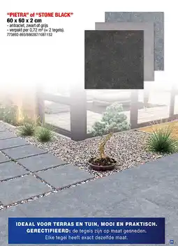 Hubo Pietra keramische terrastegel 60x60x2 cm 0,72m² 2 stuks antraciet aanbieding