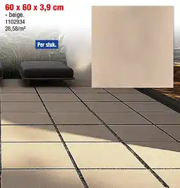 Hubo Terrastegel 60x60x3,9 cm ongecoat beige aanbieding