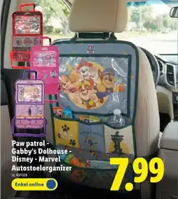Lidl Paw patrolGabby's Dolhouse Disney - Marvel Autostoelorganizer aanbieding