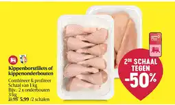 Delhaize Kippenborstfilets of kippenonderbouten aanbieding