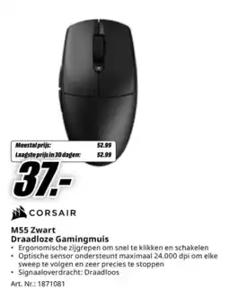 MediaMarkt CORSAIR M55 Zwart Draadloze Gamingmuis aanbieding