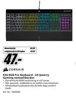 MediaMarkt CORSAIR K55 RGB Pro Keyboard - US Qwerty Gaming-toetsenborden aanbieding