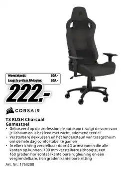 MediaMarkt CORSAIR T3 RUSH Charcoal Gamestoel aanbieding