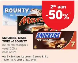 Spar Snickers ice cream 7 stuks 319 g aanbieding