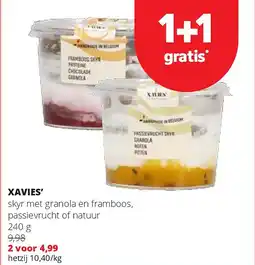 Spar XAVIES’ skyr met granola en framboos, passievrucht of natuur 240 g aanbieding