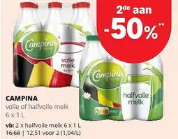 Spar CAMPINA volle of halfvolle melk 6 x 1 L aanbieding