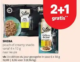 Spar SHEBA pouch of creamy snacks vanaf 4 x 12 g aanbieding