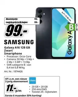 MediaMarkt Samsung Galaxy A16 128 GB Zwart Smartphone aanbieding